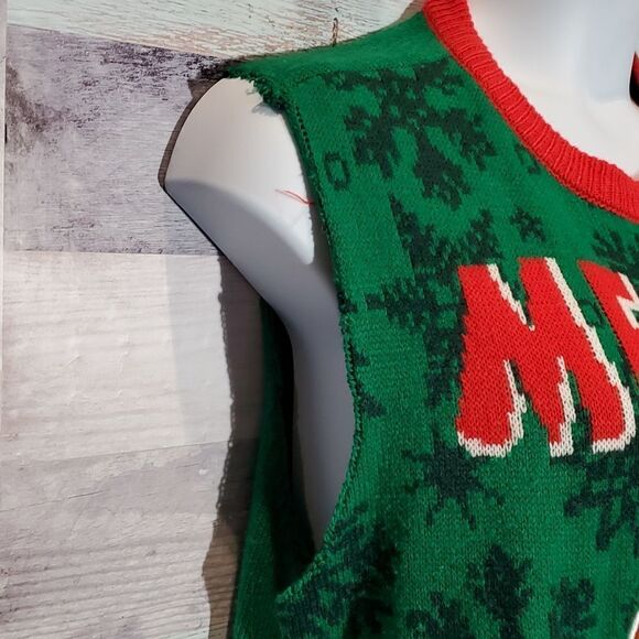 Meowy Catmas Ugly Christmas Sweater Sleeveless Sz L Cat Kitten Party 823 - Picture 4 of 7